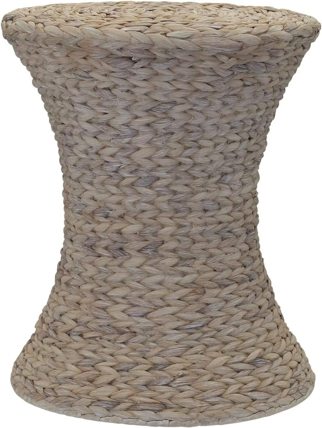 Handwoven Water Hyacinth Wicker Stool, Hourglass Shape with White Wash Finish for Home Decor