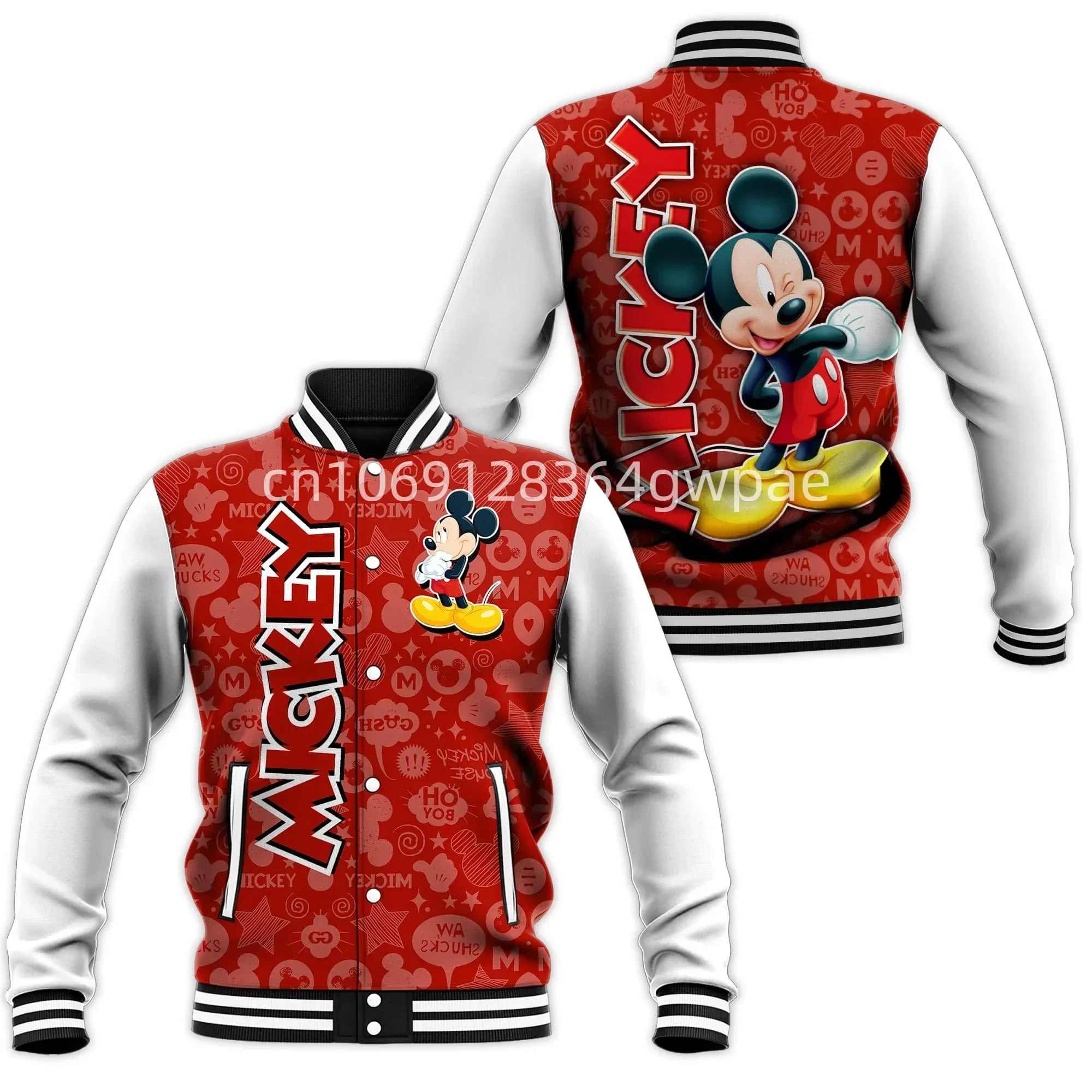 Disney Mickey Mouse Baseball Jacket Men's Women's Casual Sweatshirt Hip Hop Harajuku Jacket Streetwear Loose Varsity Coat#001