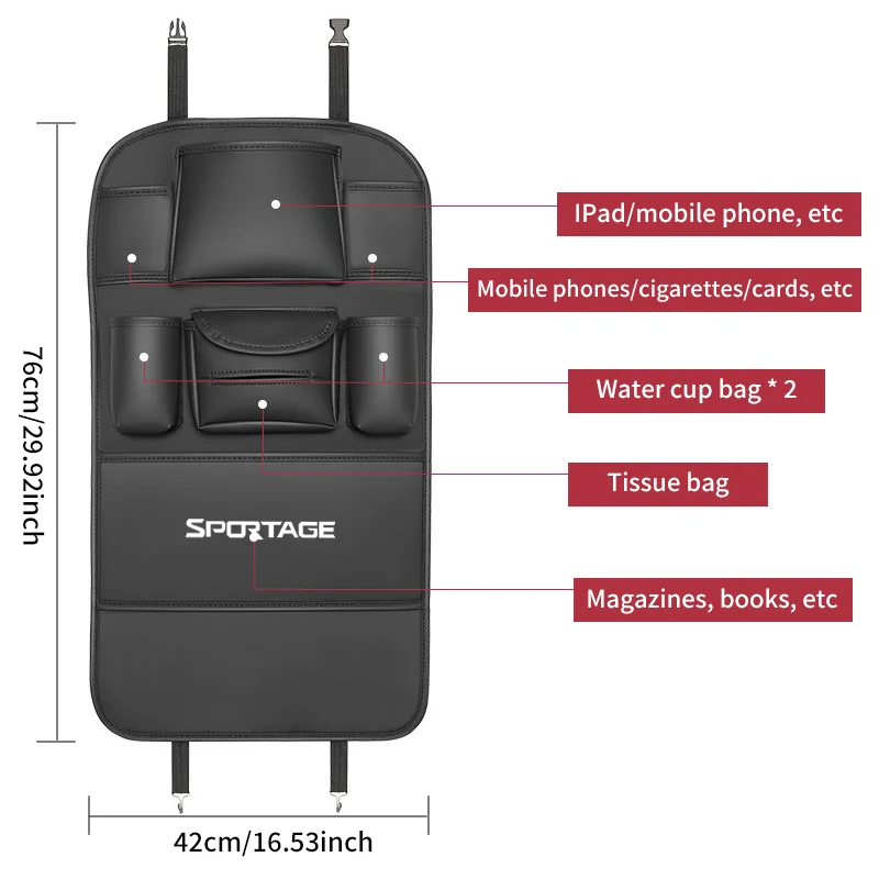 الكل في واحد مقعد السيارة الخلفي حقيبة التخزين لكيا سبورتاج PHEV AWD HEV 6-Pocket منظم السيارة مع الأنسجة وحامل الكأس منصات مكافحة ركلة