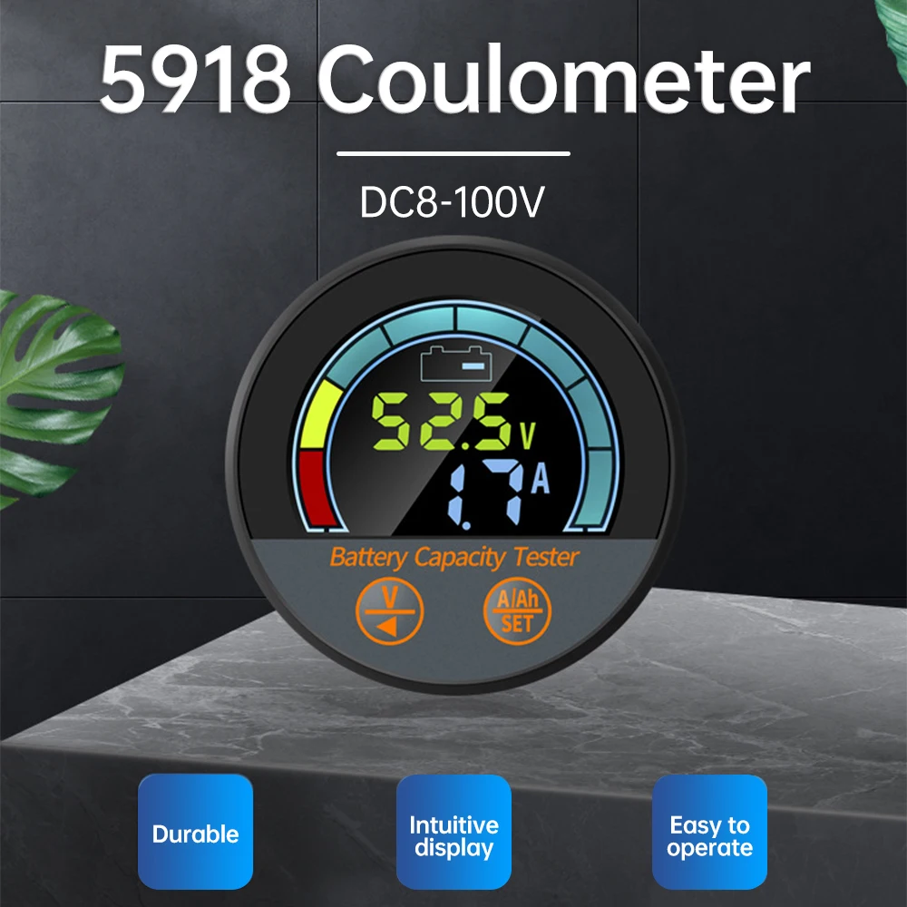 5918 Coulomb Meter Power Indicator DC8-100V Lithium Battery Capacity Voltage Current Meter LED Digital Voltmeter 100A 300A Shunt