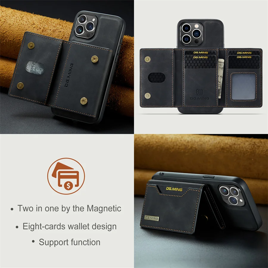 Luxury Magnetic Leather Case with Wallet for iPhone 15 14 Plus 11 12 13 Pro XS Max XR Magnet Detachable Money Card Holder Cover