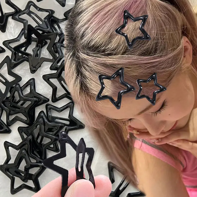 5-20pcs Y2K Black Star Hair Clips for Girls Filigree Star Metal Snap Clip Hairpins Barrettes Hair Jewelry Nickle Free Lead Free