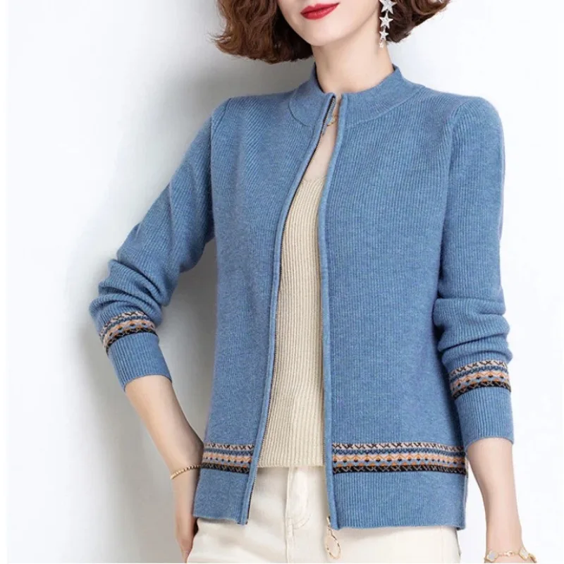 

Женский осенне-зимний новый стильный кардиган с воротником-стойкой, короткая верхняя одежда, свободный теплый удобный вязаный свитер, пальто