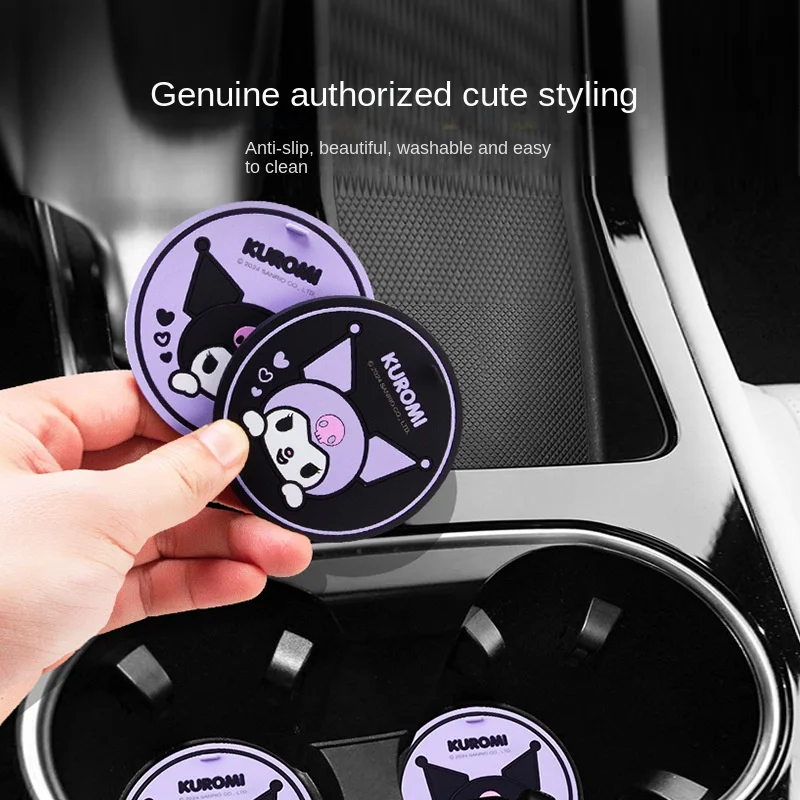 

2Pcs Sanrio Kuromi Car Coasters Kawaii Cartoon Anime Car Coaster Cute Storage Anti-Skid Mat Accessories Decorate Girls Gift