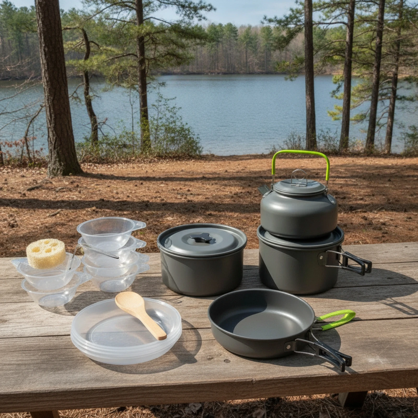 Nesting Camping Cooking Set - Kampkookset met waterkoker Opvouwbare campingkookset Campingkookset