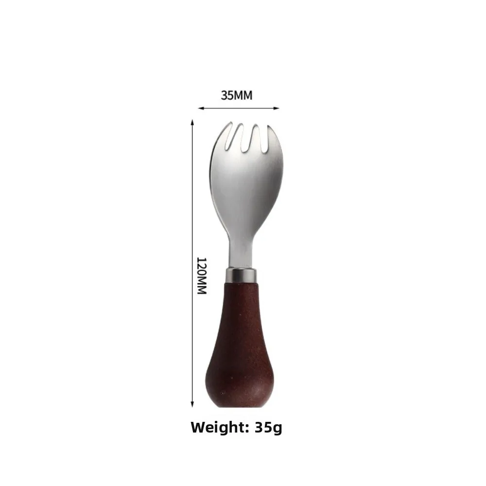 New Standing Wooden Handle Spoon Round Bottom 304 Stainless Steel Wood Handle Fork 3D Bear Shape Soup Spoon Kitchen Tool