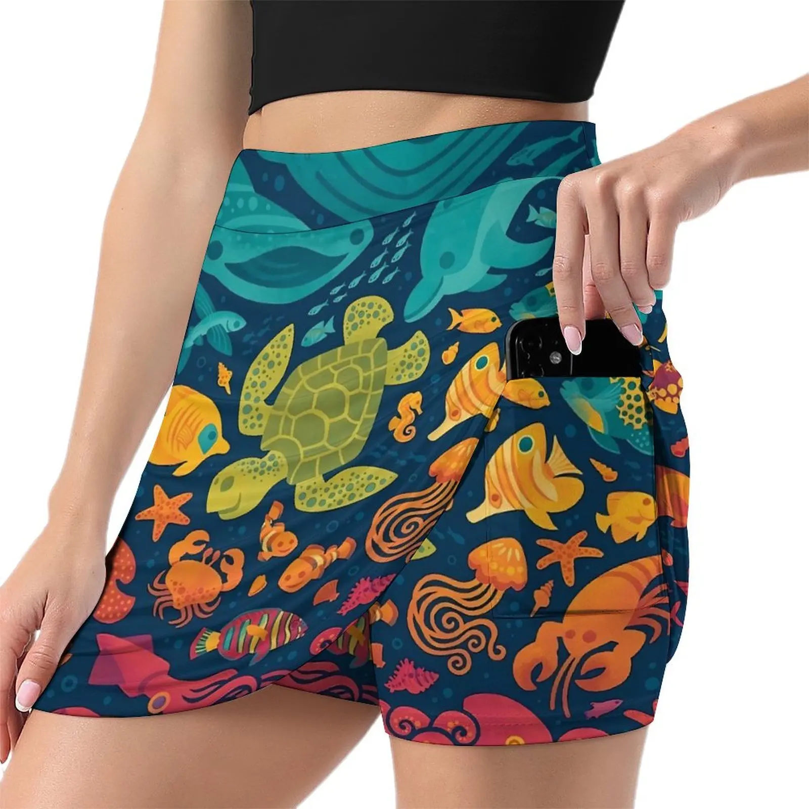 Sea Fish Cartoon Skirt Summer Aquatic Spectrum Aesthetic Casual A-line Skirts Cute Mini Skirt Womens Custom Big Size Bottoms