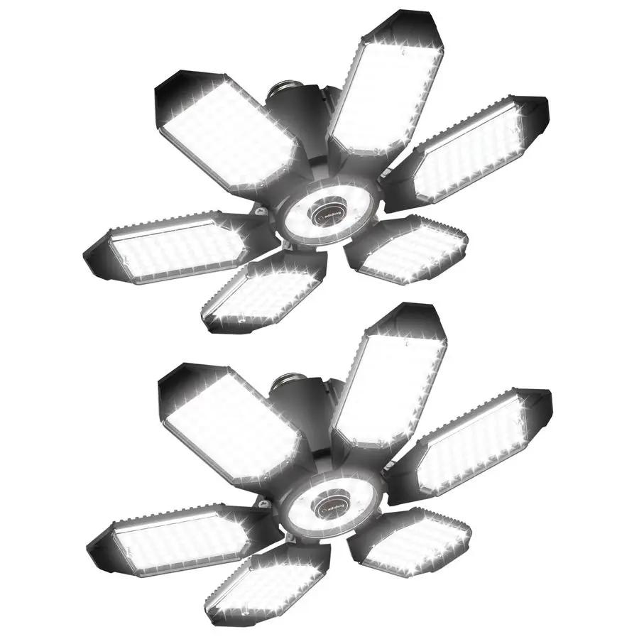 

Светодиодные светильники для гаража, 2 шт., сверхъяркие, 20000 лм, для освещения потолка в подвале, с 61 деформируемой панелью, с цоколем E26 под лампочку, крепление на винтах