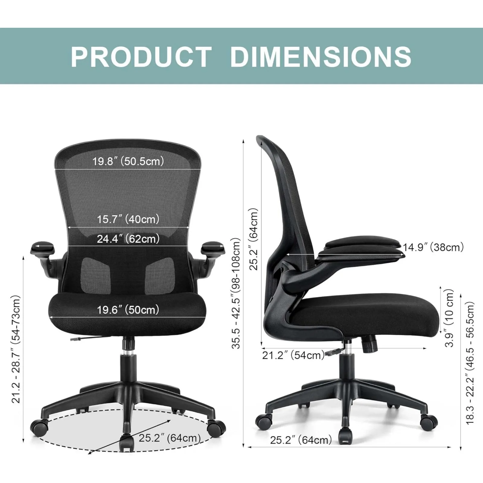 Cadeira de escritório dos EUA, cadeira de mesa ergonômica com apoio lombar e apoio de braço dobrável, giratória de malha com altura ajustável