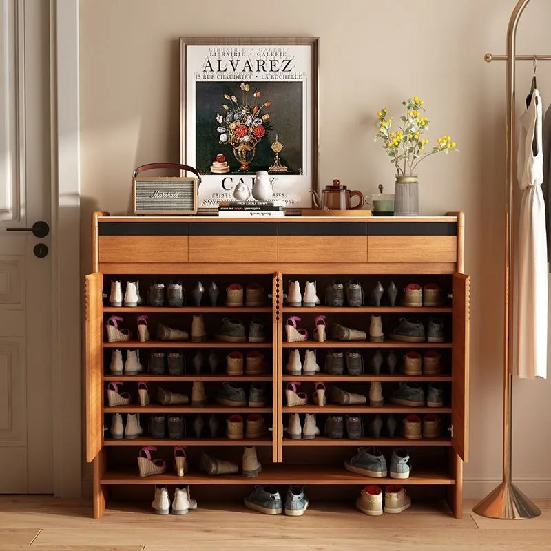 Outdoor shoe cabinet, large-capacity corridor solid wood dustproof shoe cabinet, elevator entrance storage cabinet