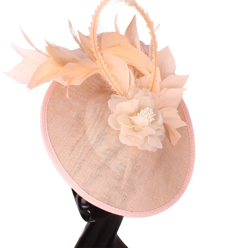 Luxury 30Cm Feather Decorated Fascinator Hat For Women Elegant Hair Clip Headdress For Wedding Church Cocktail Banquet Party