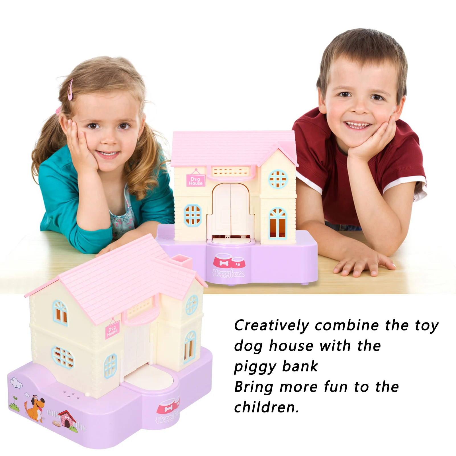 Doghouse Automatic Coin Bank Money Saving Box with Light Music Coin Swallowing Piggy Bank Toy Gift for Kids Children