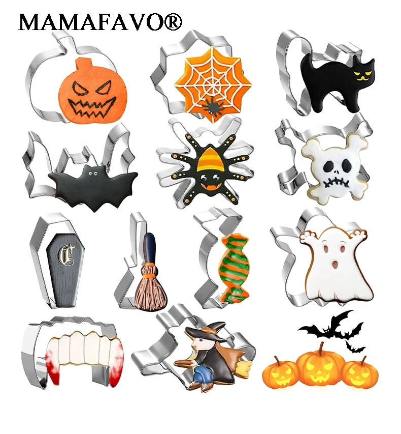 12PCS Halloween Cookie Cutter Stainless Steel Cartoon Cookie Mold Pumpkin Bat Ghost Spider Web Baking Molds Kitchen Baking Tools