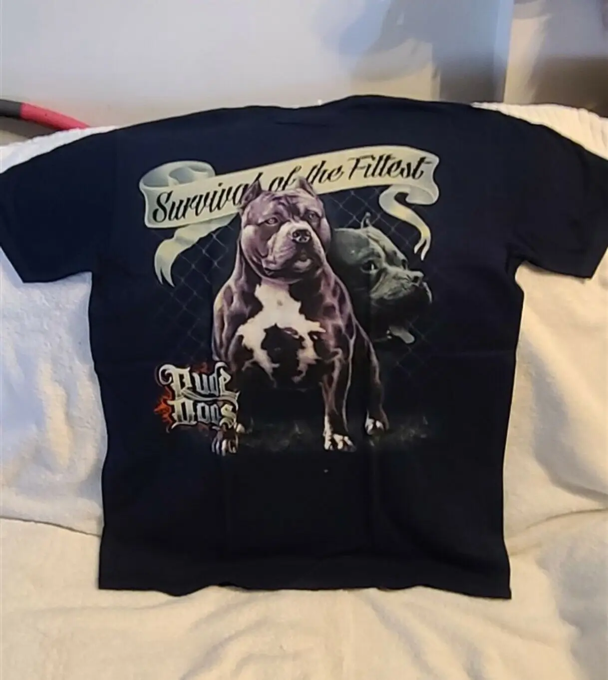 RUDE DOGS PITBULL SURVIVAL OF THE FITTEST FENCE DARK BLUE T-SHIRT