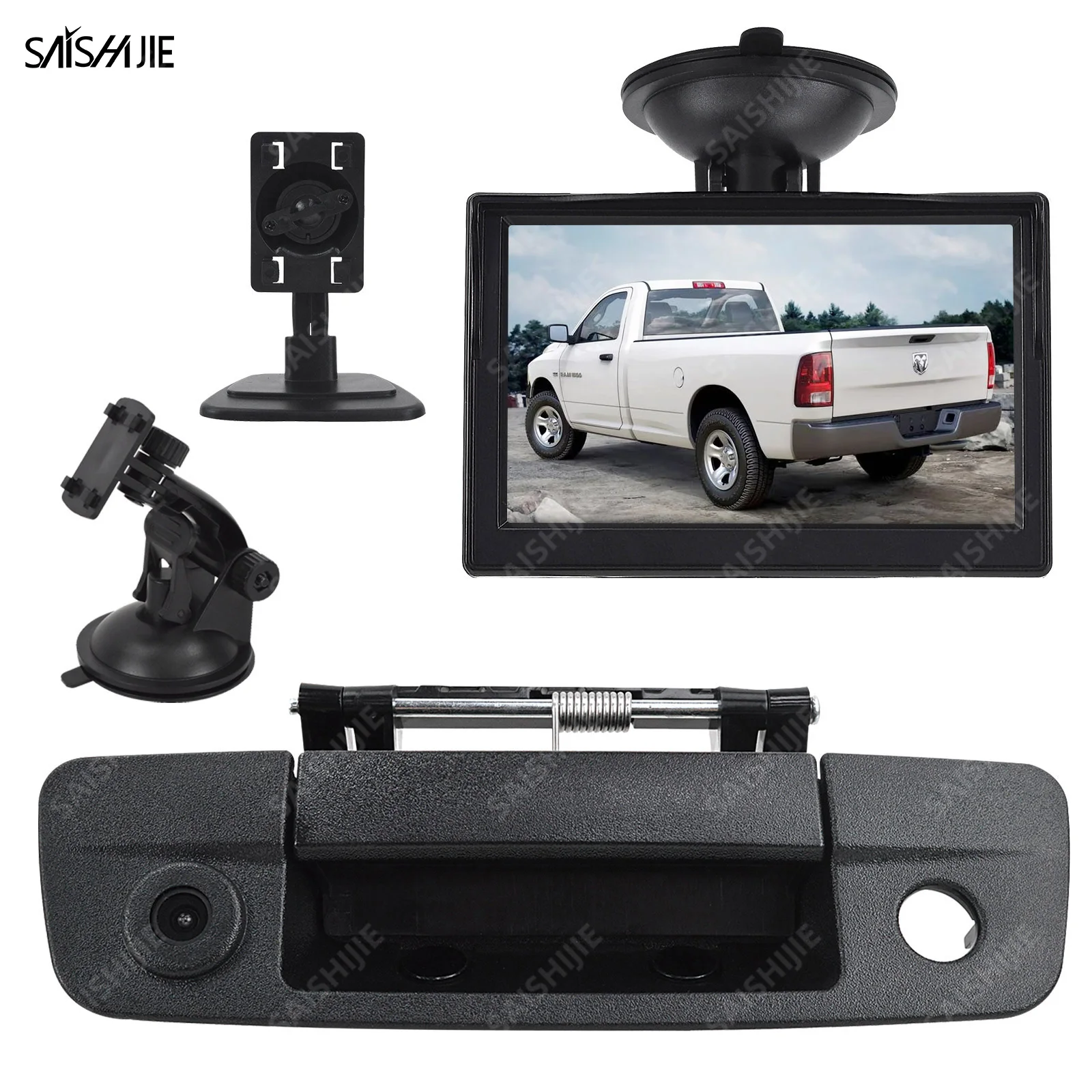 

Pickup Truck Tailgate Handle Backup Camera 5 inch Monitor Kit for Dodge Ram 1500 2500 (2009-2017) Reversing Rear View Camera