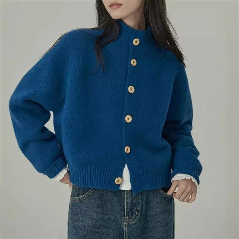 Women Warm Sweater Coat Solid Turtleneck Long Sleeve One Breasted Knitting Jacket Female Autumn Winter Versatile Solid Cardigans