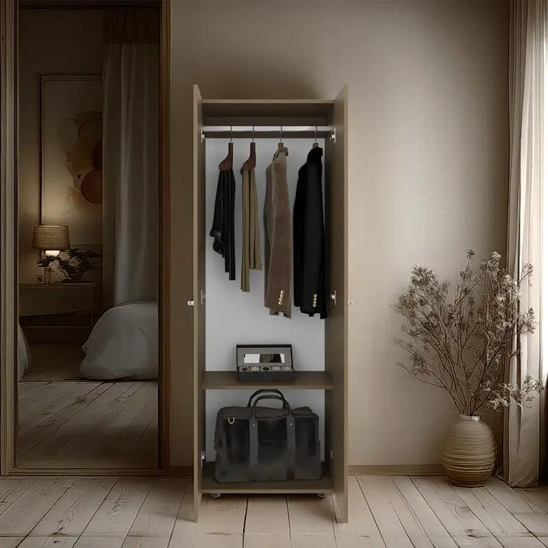 천연 오크 2도어 높은 옷장 캐비닛 66.9인치 침실 수납용