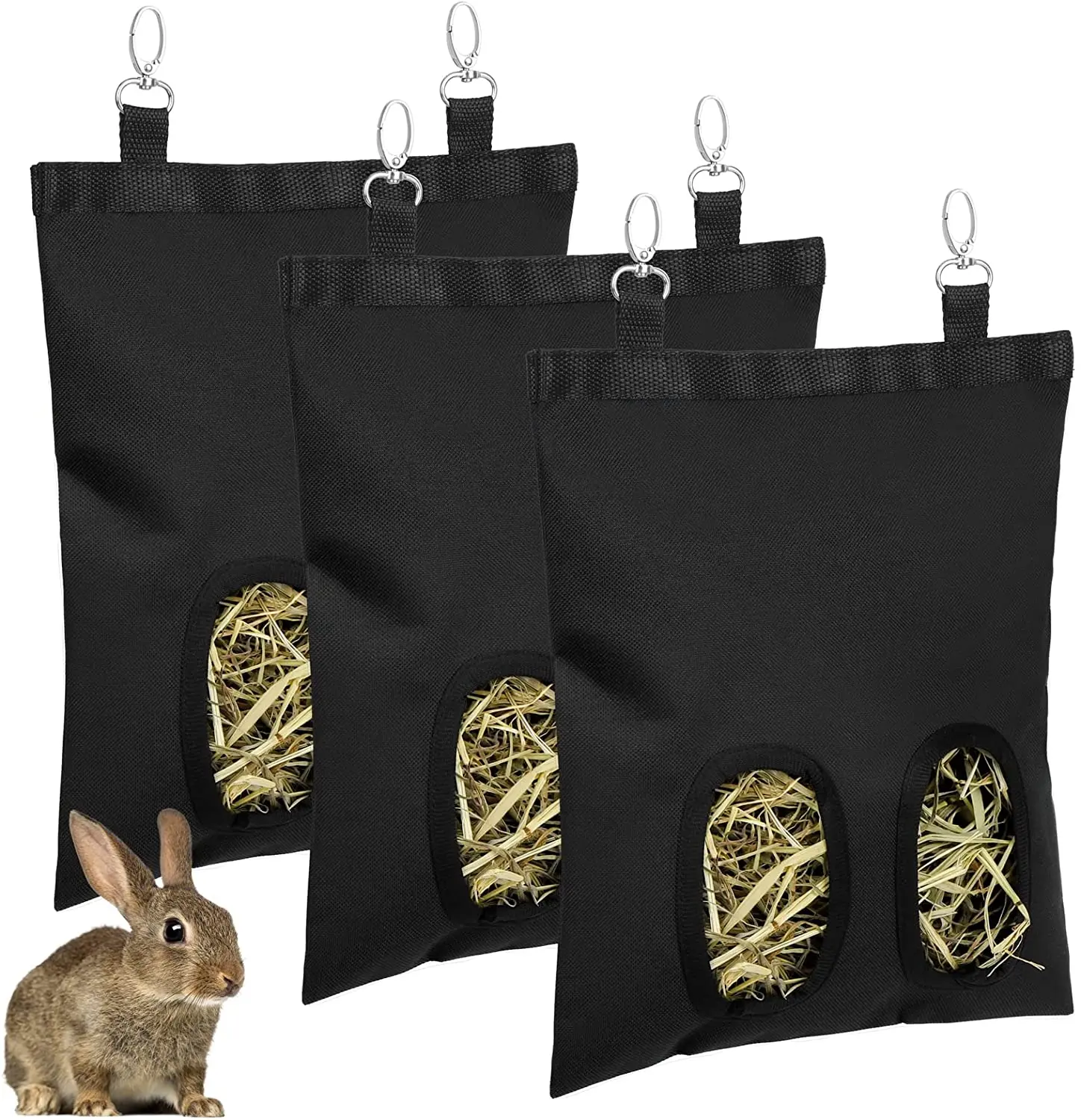 Bolsa de heno, bolsa colgante, soporte para alimentador, contenedor dispensador de alimentación para conejos, conejillos de indias, animales de compañía pequeños, tela Oxford