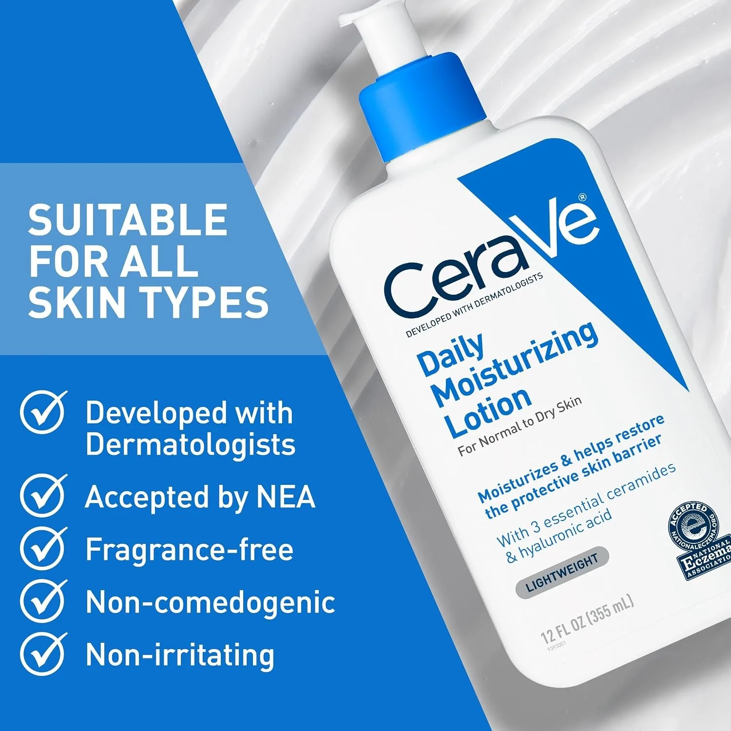 CeraVe Moisturising Lotion For Dry to Very Dry Skin, Fragrance Free Lait Hydratant 16 FL OZ (473ml) view 5