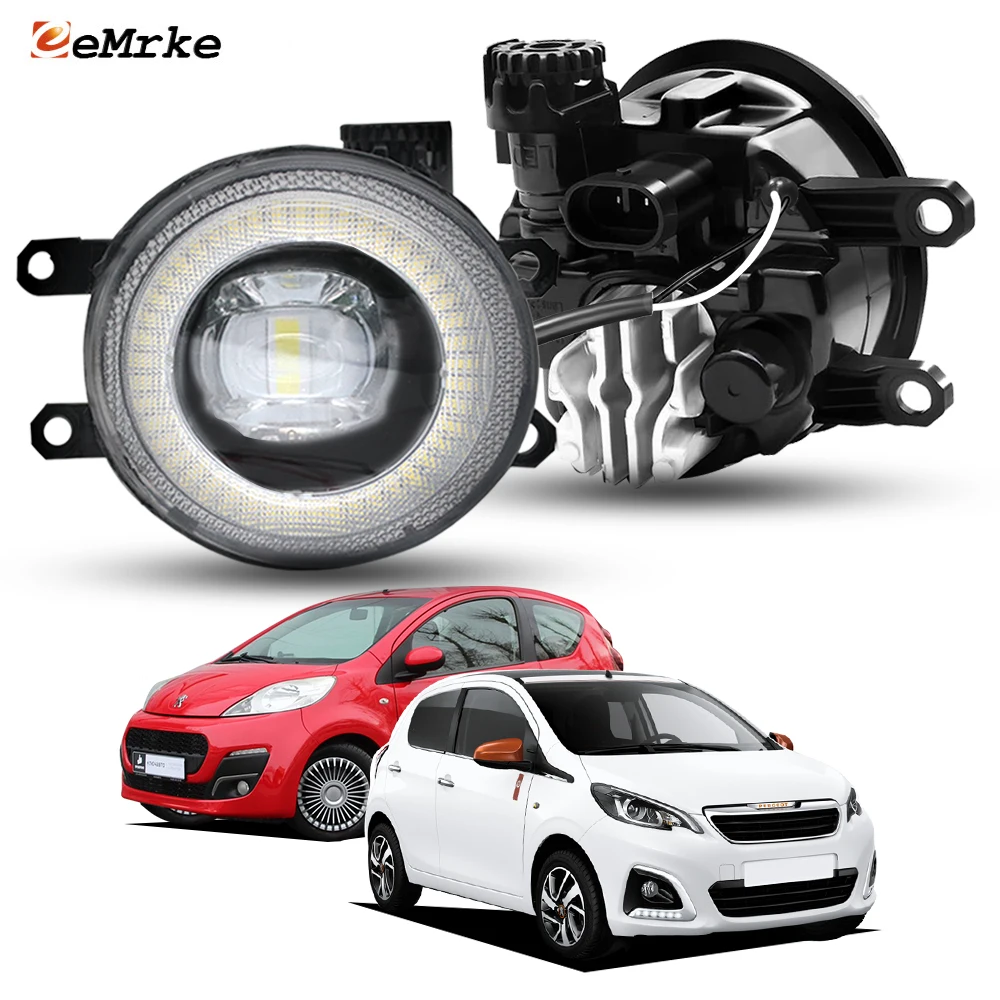 Upgrade Led Fog Lamp Assembly Angel Eye DRL PTF Lights with Cut-Line Clear Lens for Peugeot 107 2012 2013 2014 / 108 2014-2020
