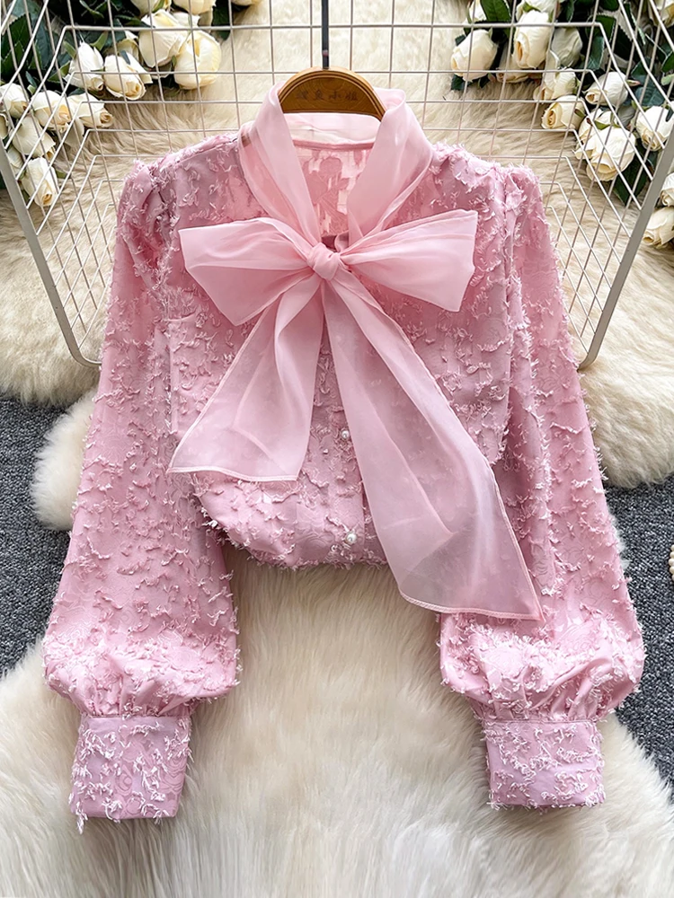 

Women Autumn Shirt French Court Bow Tie Lace-up Long-sleeved Shirt High-end Versatile Fashionable Top Female Blouse BL302