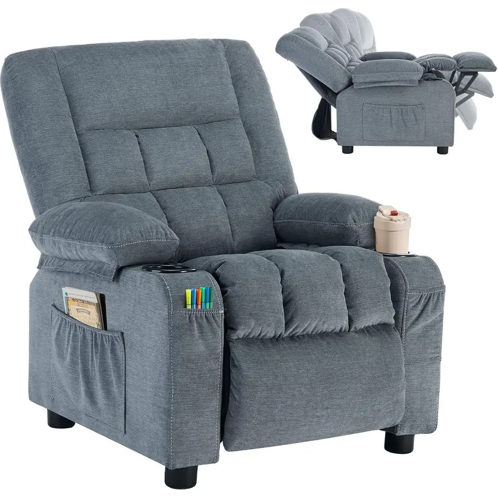 

Toddler Recliner Chair with Cup Holders, Side Pockets, Adjustable Footrest for Kids Aged 3+
