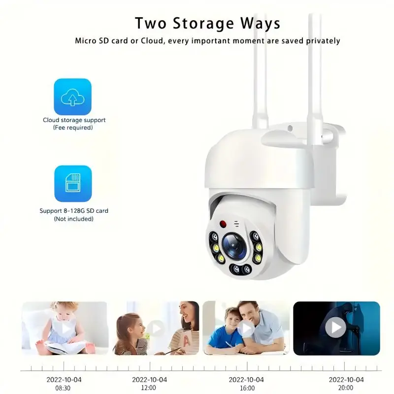 3MP 360 ° كاميرا مراقبة PTZ بانورامية مع رؤية ليلية مكونة من 8 أضواء وكشف الإنسان وصوت ثنائي الاتجاه وتخزين سحابي للمنزل/الأعمال