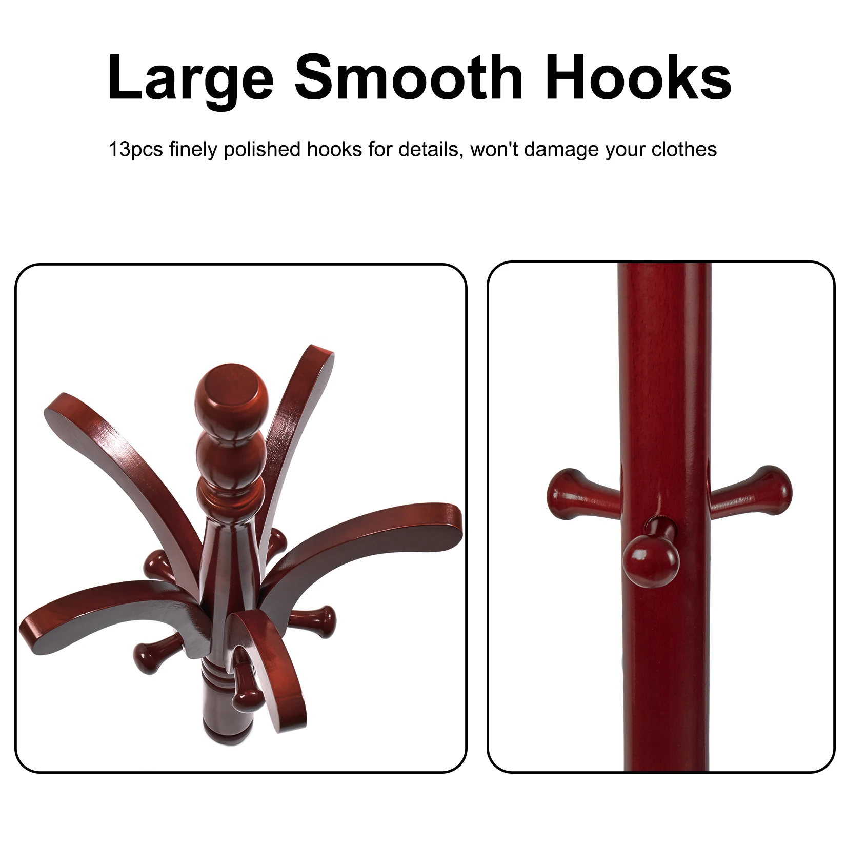 Wooden Coat Rack Stand Height Adjustable Hall Tree Entryway Clothes Rail image 6