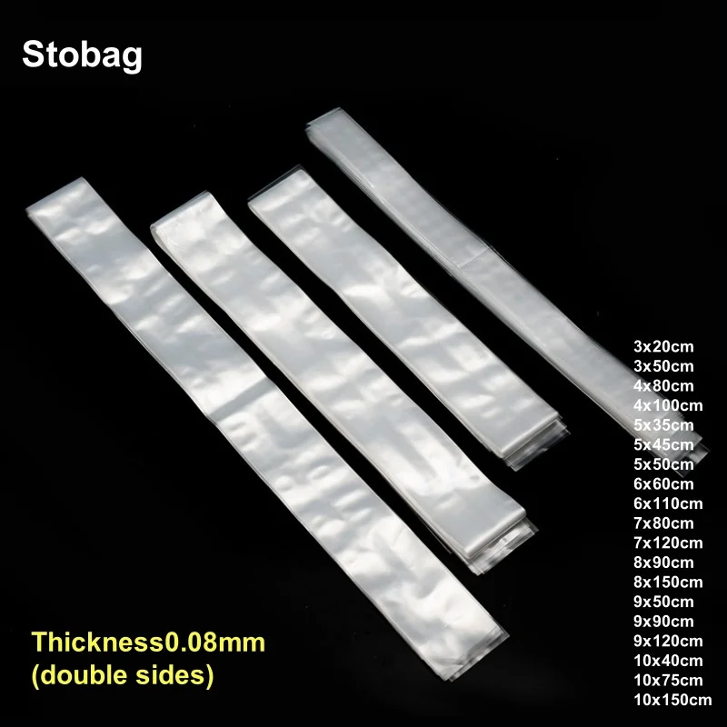 

StoBag 100pcs Long Transparent PE Top Open Flat Bags Clear Plastic Waterproof Dustproof Sealed Gift Clothing Food Package Pouch