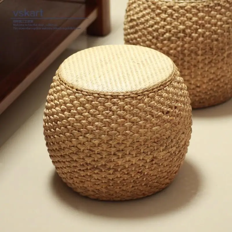 New Chinese Vine Rattan Grass Woven Stool for Adults, Shoe Change Sofa Footrest Bench, Household Living Room Furniture Ottoman