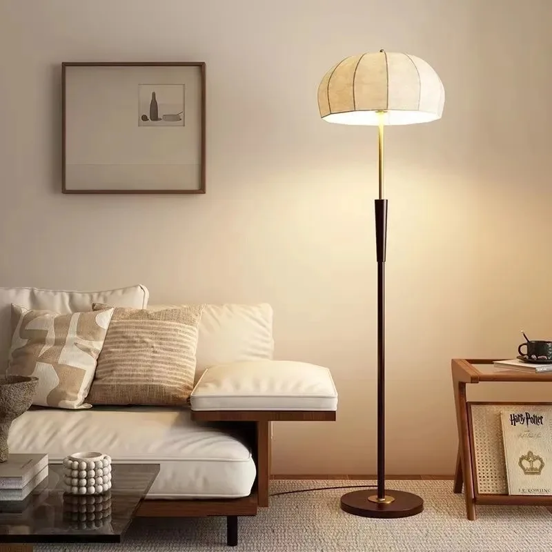 

Retro Marble Floor Lamp Living Room Sofa Cloth Lampshade Stand Light Bedroom Bedside Warm Cream Atmosphere Study Table Light E27