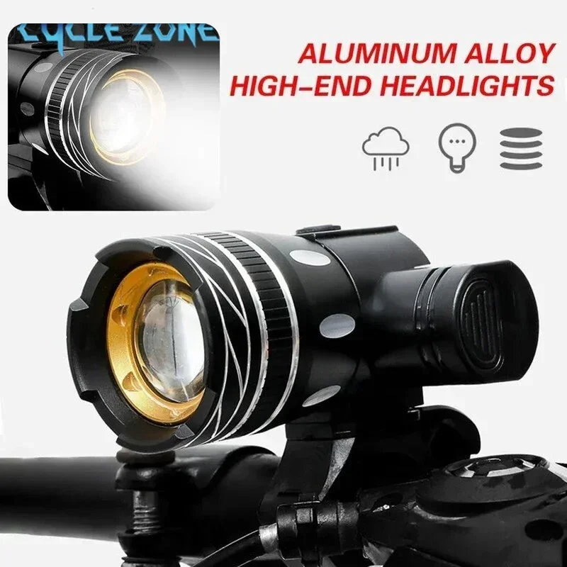 T6  Bike Headlight Adjustable Zoom Bicycle Front Light USB Rechargeable Waterproof Cycling Flashlight Road MTB Accessories