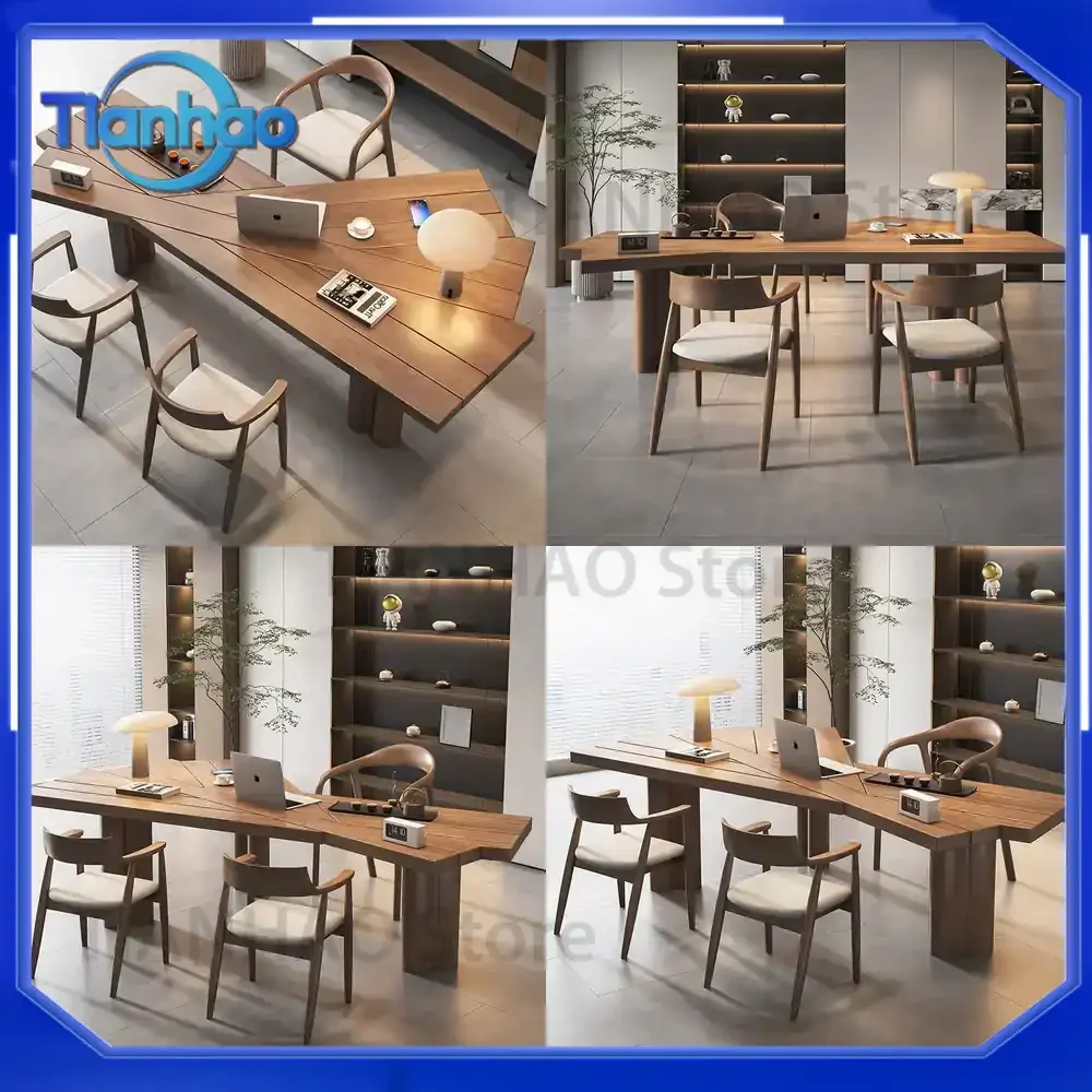 Solid Wood Desk for Modern Minimalist Living Room Designer Computer Desk for Home Office Study Workspace with Unique Shape