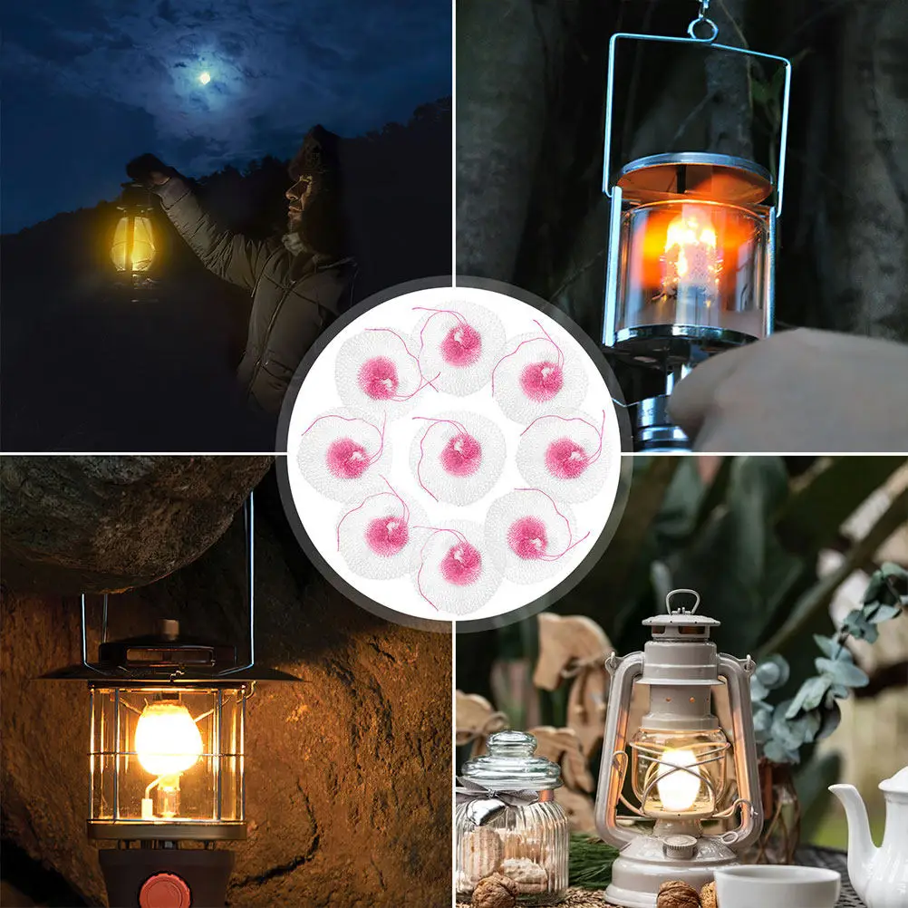 10pcs Lamp Gauze Cover Camping Lantern Mantle Gas Canopy Light Wick Tiki Torch Oil Wicks Propane Mantles String Tie Outdoor