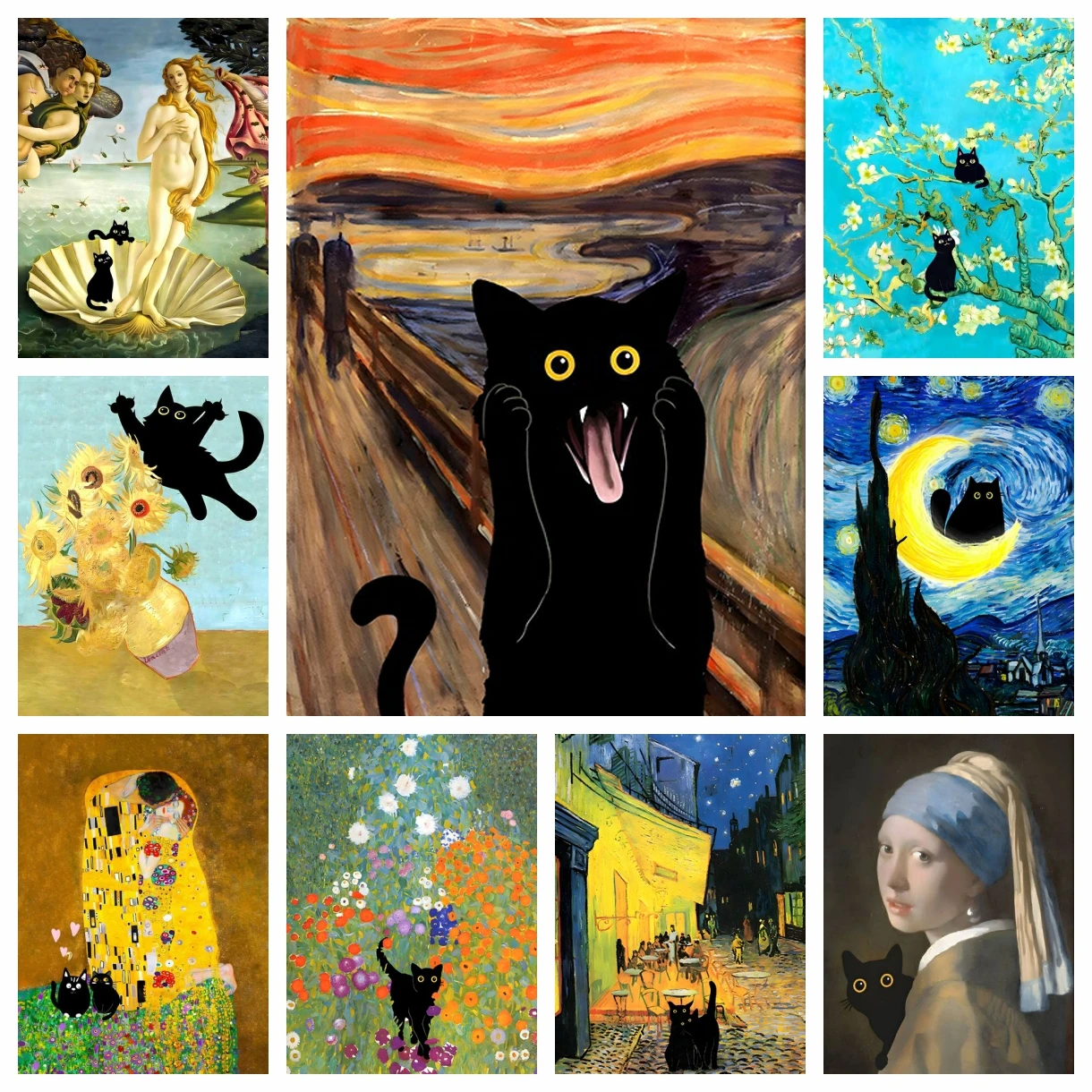 

5D Diamond Painting Funny Cute Black Cat Play Series Picture Embroidery Cross Stitch Kit Mosaic Picture Room Decor Picture Gifts