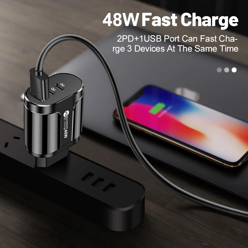 Dual PD USB Charger 40W Fast Charging Charger Quick Charge 3.0 Wall Adapter For iPhone Xiaomi Samsung Mobile Phone Charger Plug