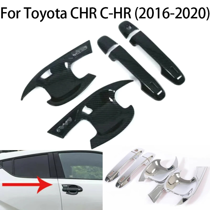 

Хром/углеродный стиль для Toyota CHR C-HR 2016-2020, внешние дверные ручки автомобиля, крышки чаши, накладки, защитная крышка, черная