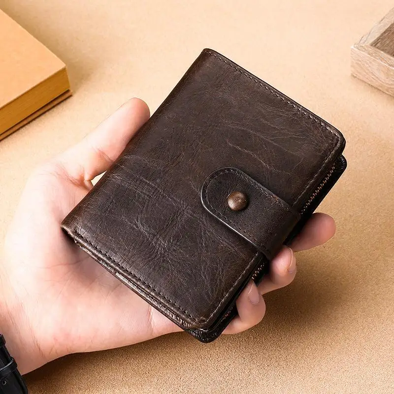 Leather RFID Bule Men's Wallet Casual Sle TP20 Cross-Border Cowhide Multi-Functional Wallet Classic Reversal Design