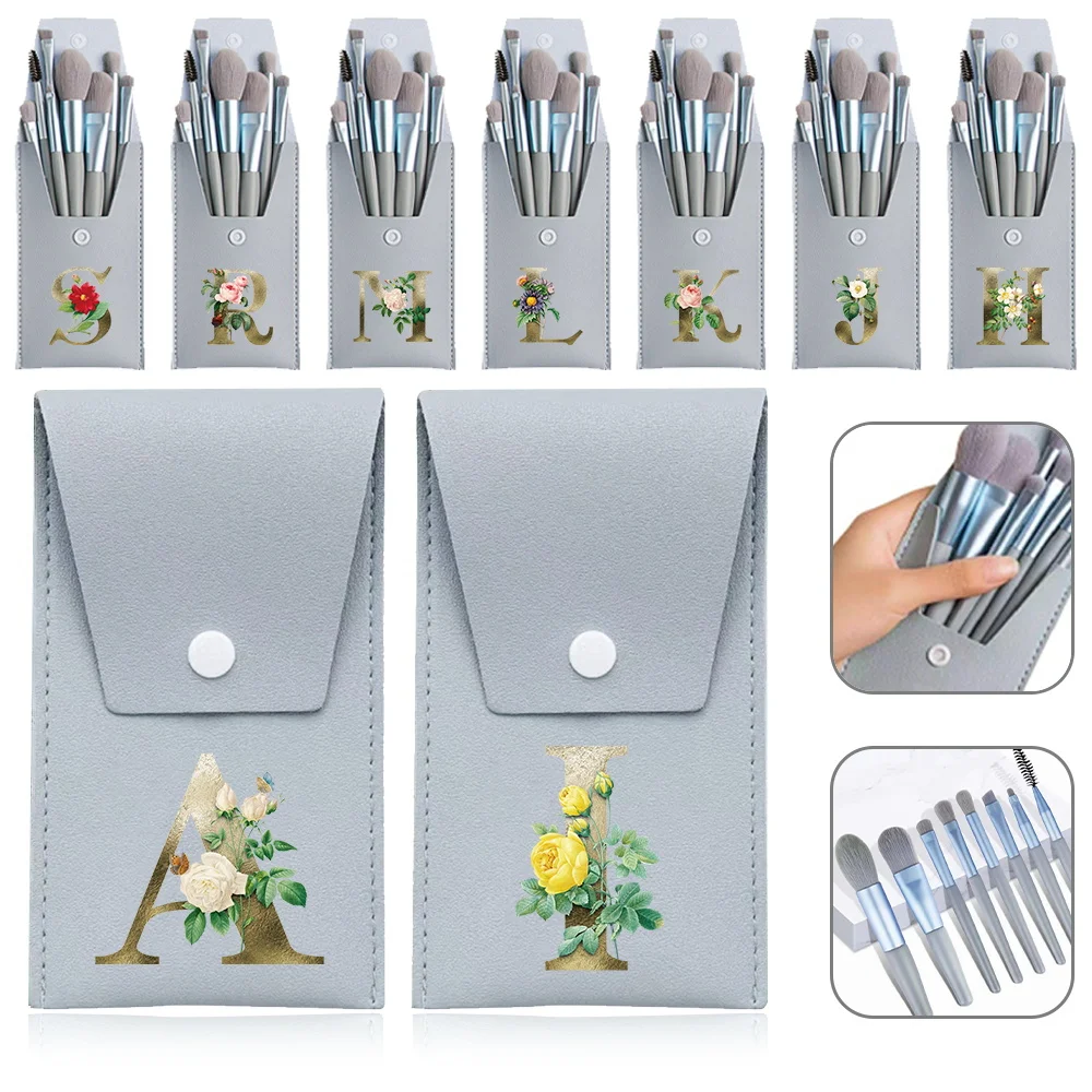 

8pcs Makeup Brush Set Cosmetic Powder Eye Shadow Tools Travel Makeup Brush Case Kit Travel Accessories Golden Flower Pattern