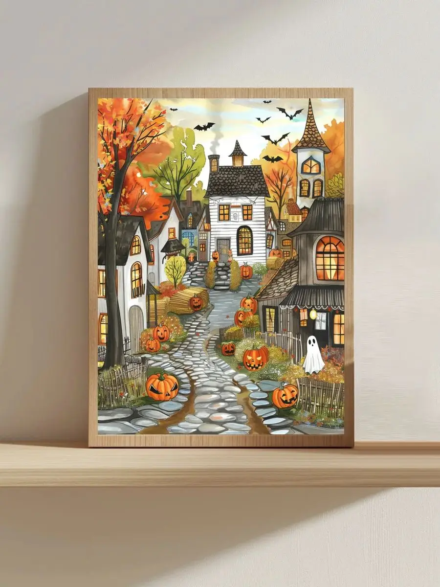 1 Stück 30x40 cm/11,8*15,74 Zoll Halloween-Kürbisstadt gestempeltes Kreuzstich-Set DIY-Set 11CT/14CT Joy Sunday Wandbild – Detail 1