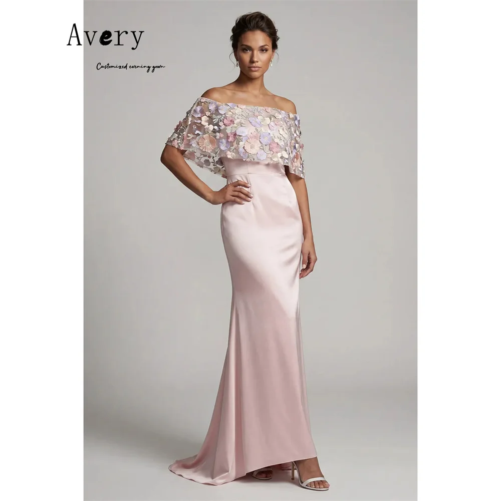 

Avery Custom Off-shoulder Fishtail Flower Pink Prom Dresses 2026 Luxury Prom Long Elegant Evening Party Dresses Woman Gala Dress
