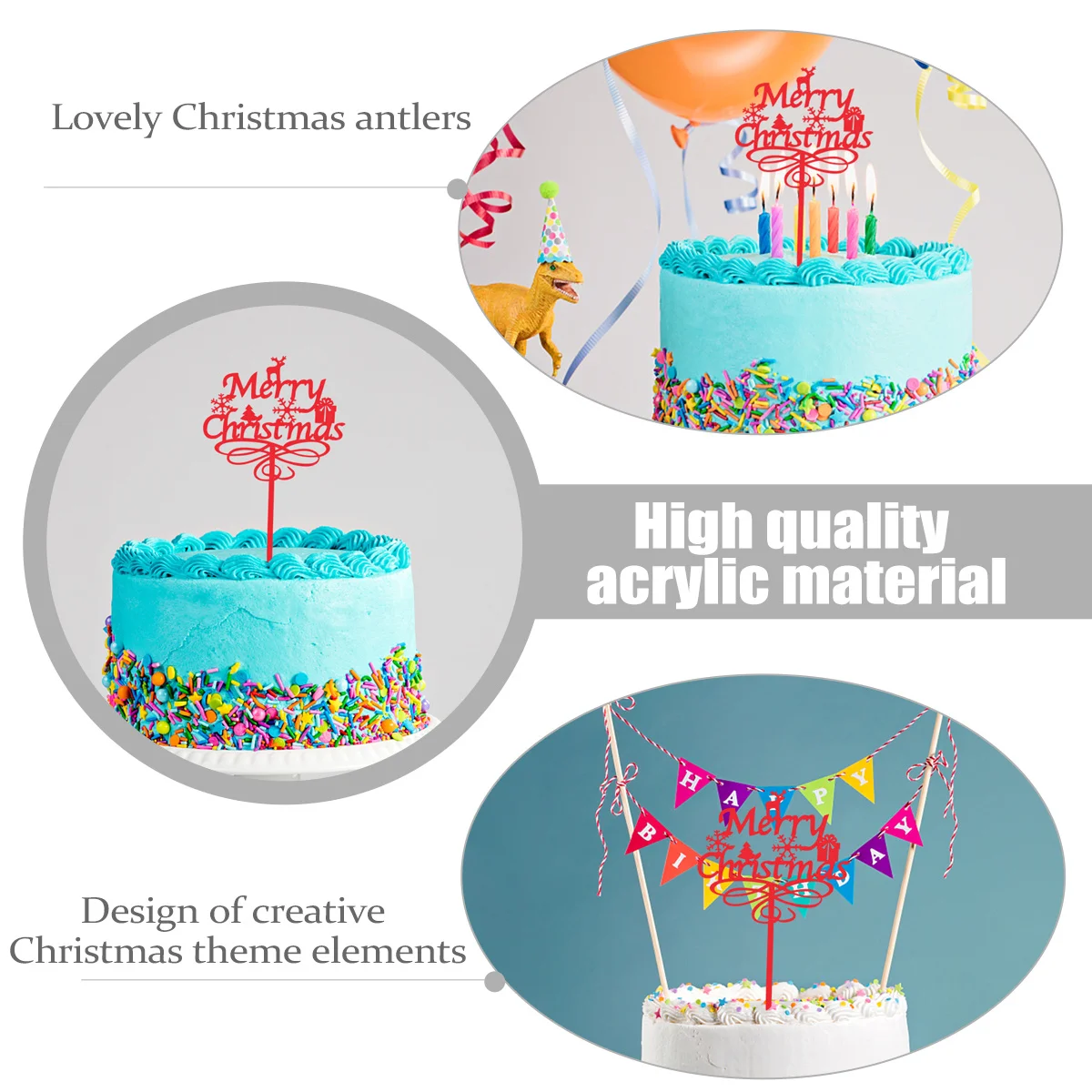 

6Pcs Christmas Cake Topper Decor Acrylic Snowflakes Safe for Cake Dessert Ice Cream Decoration Cupcake Toppers