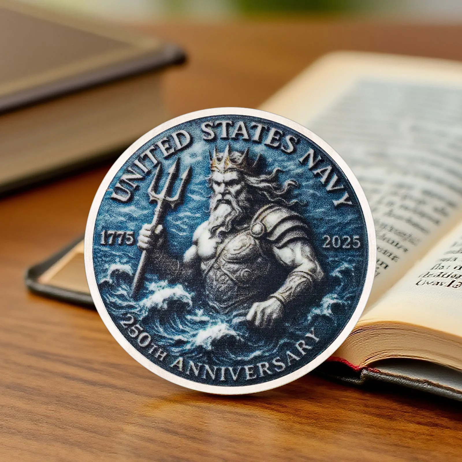 عملة تذكارية جديدة مطلية بالفضة على شكل بحرية أمريكية بوسيدون للذكرى الخمسين