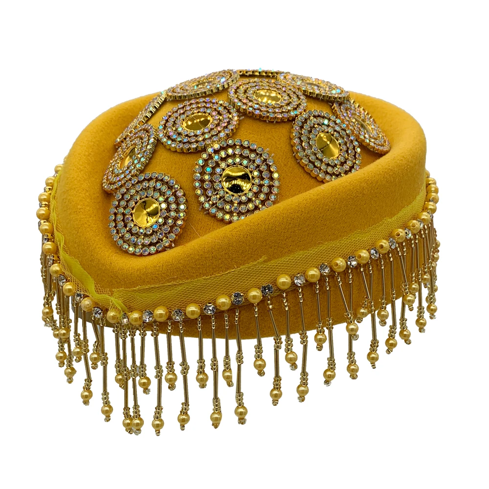 Vintage Felt Turban Hat For Women Church Derby Fascinator With Tassels Lady Beret Caps Airline Stewardess Hat African Headwear 2
