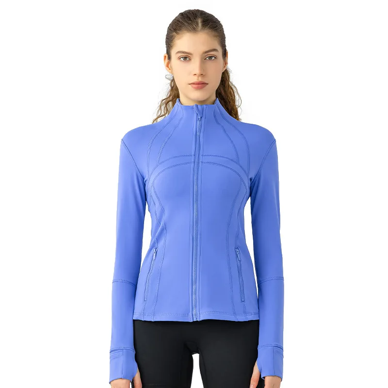Women\'s Slim Fit Fitness Coat, Elastic Sports Coat, Zipper, Running, Dress, Long Sleeve Top, New