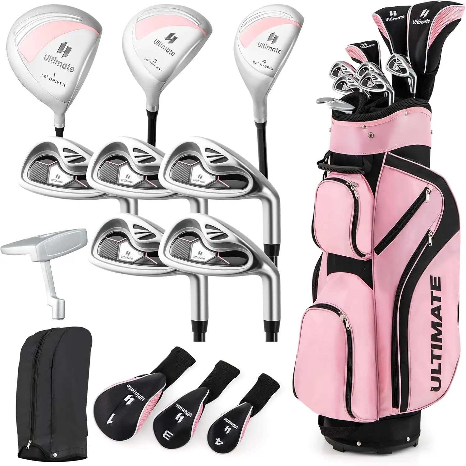 

Complete Golf Club Set for Women, 12/14 PCS Right Hand Golf Set Includes #1 Driver & #3 Fairway & #4 Hybrid &