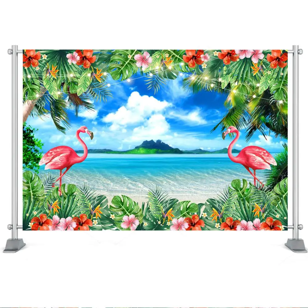 Mocsicka-Fondo de flamenco de verano, flores tropicales, hojas, Aloha, Luau hawaiano, evento de playa, decoración de fiesta de cumpleaños