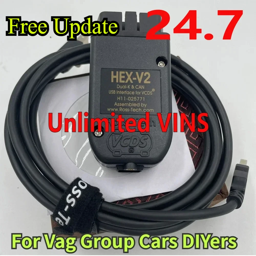 LATEST HEX V2 Free Update V24.7.1 VAG COM Scanner USB Interface Unlimited VINs For VW AUDI Skoda Seat VAGcom VCDS Hex Can VAGCOM