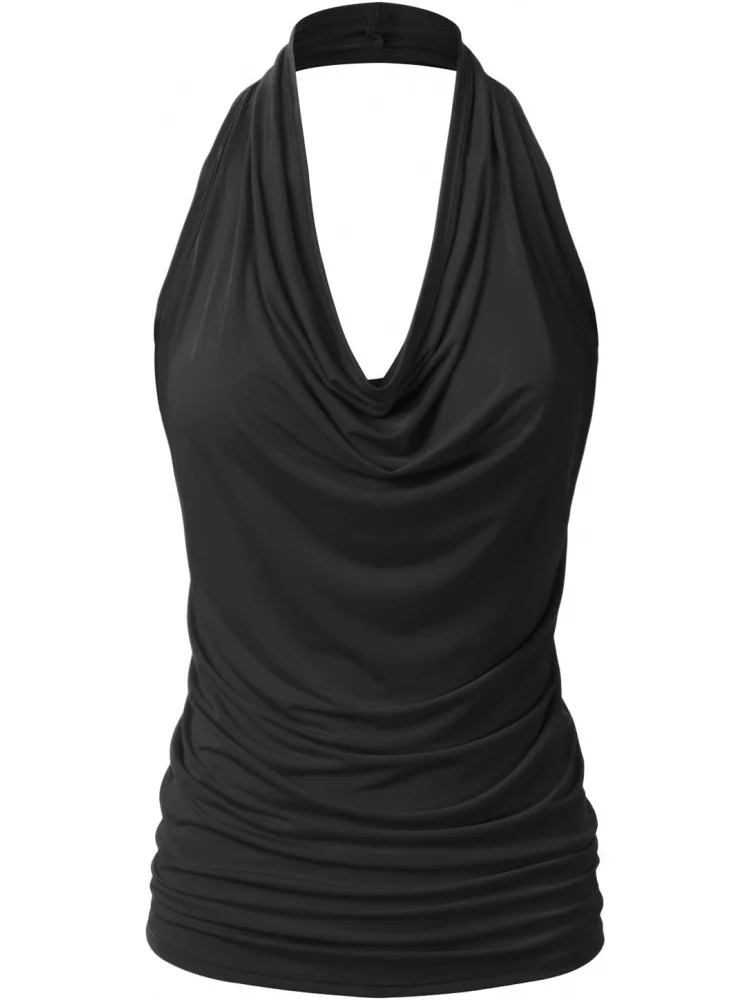 Women's Casual Halter Neck Draped Front Sexy Open Back Tank Top