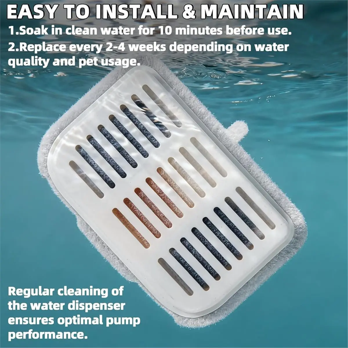 15-Pack Filter Unit Rect Set for PET-KIT Fits MAX Cordless Water Fountain Filter Replacement for 105 Fl Oz/3L